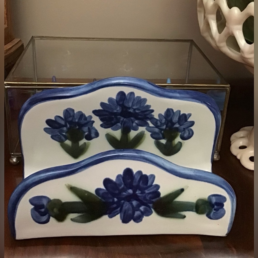 Louisville Stoneware Bachelor Button Napkin Holder